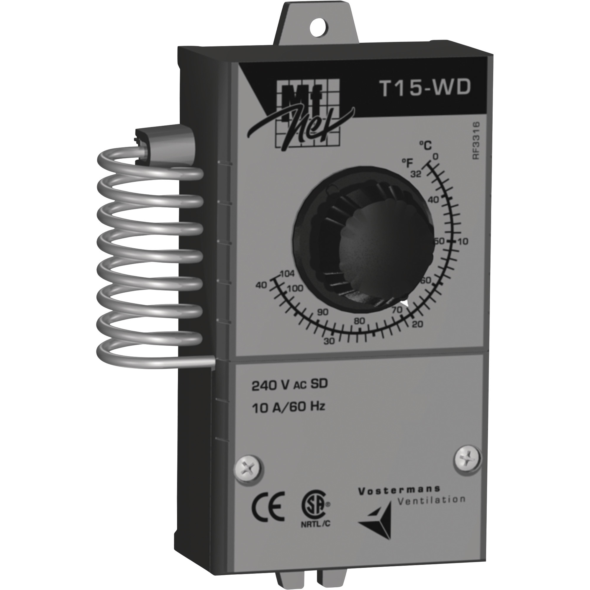 Vostermans Multifan Mechanical Thermostat, Single Pole, Double Throw, Model# TT15WDCAM1A